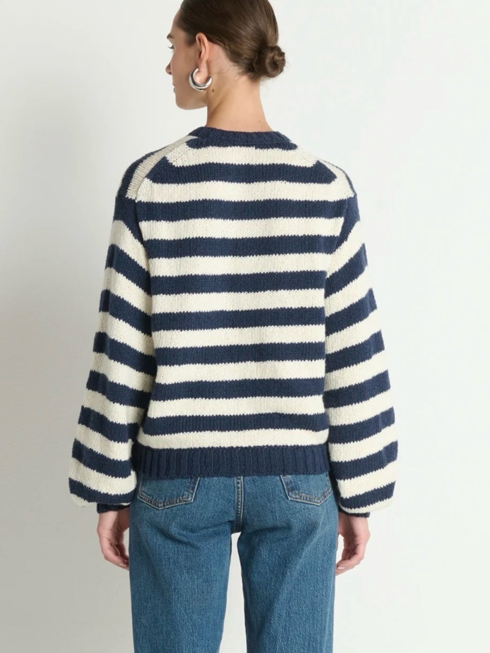 Anthropologie Nation Los Angeles Tessa Marine‎ stripe cotton Cardigan small - Picture 2 of 10